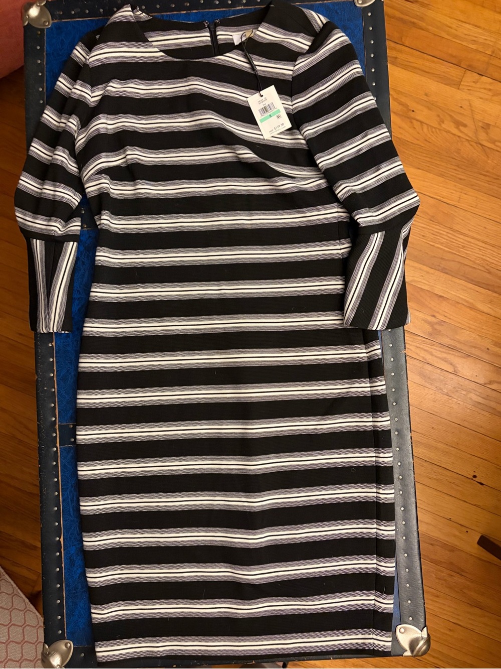 Calvin Klein Black and White Striped Midi Dress